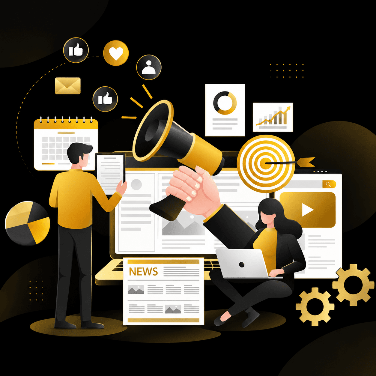 Strategy discussion between digital marketing professionals in a modern office